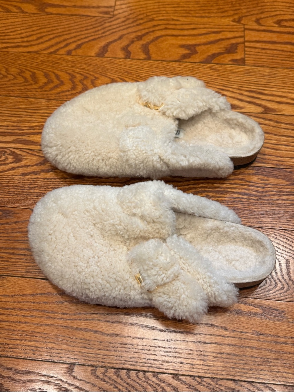 Birkenstock Boston Big Buckle Mules Clogs Shearling Teddy Eggshell size 37 US 6